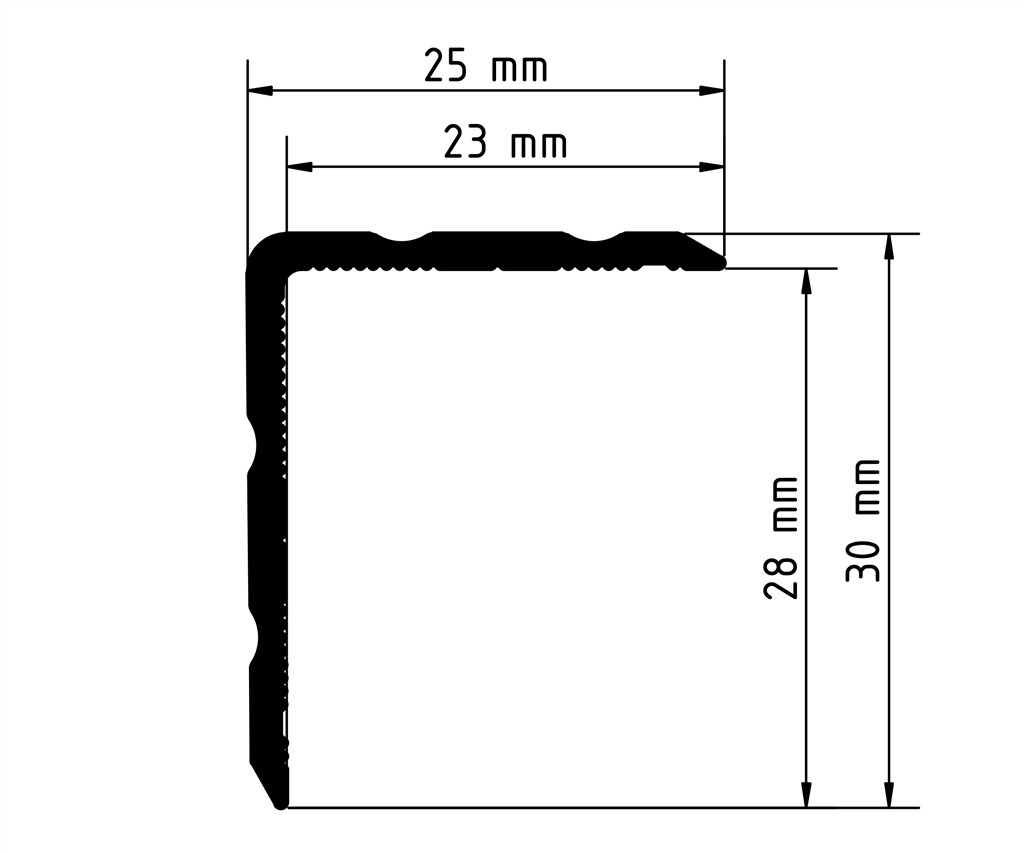 Afmetingen Duo-hoekprofiel 25x30mm rvs