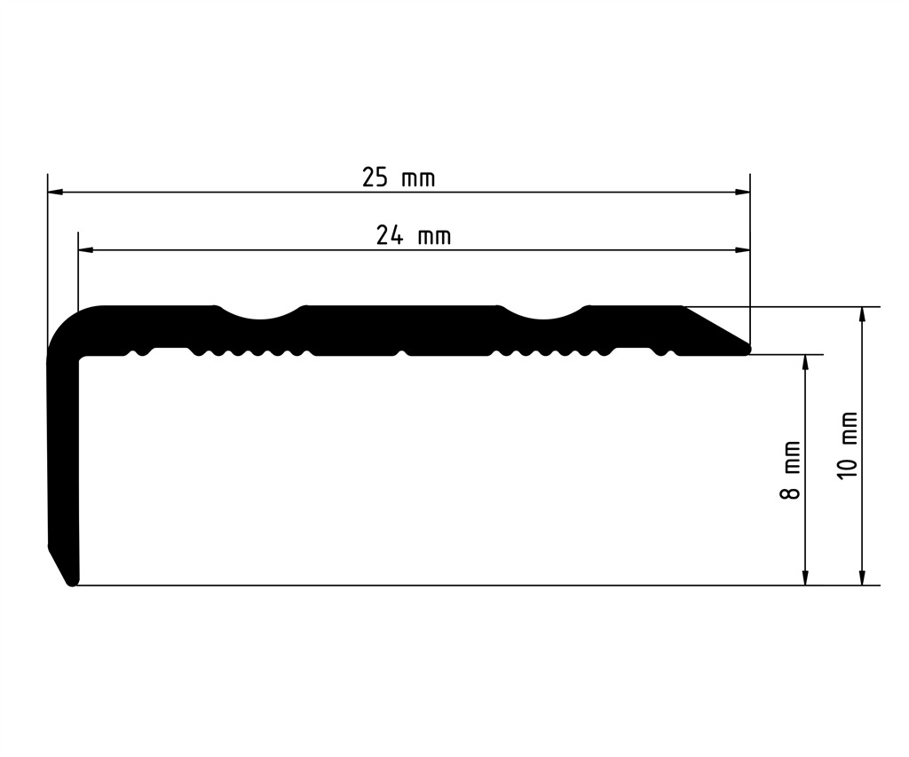 Afmetingen hoekprofiel 25x10mm donker grijs