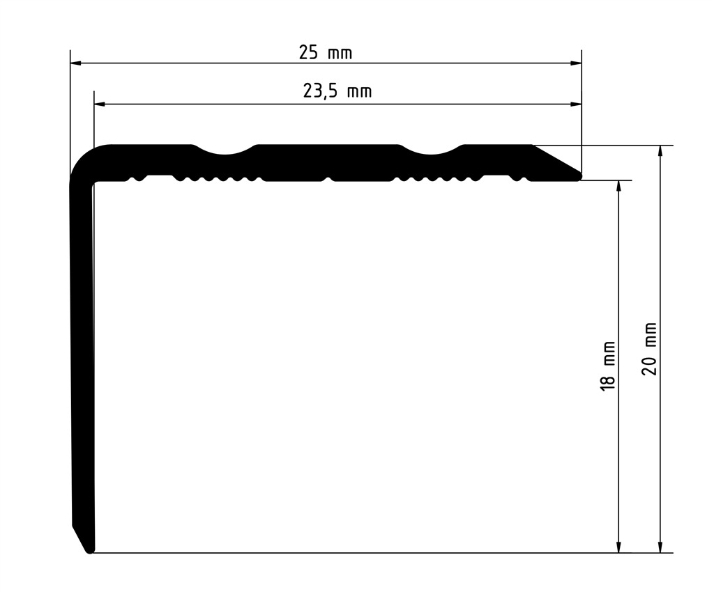Afmetingen hoekprofiel 25x20mm zwart
