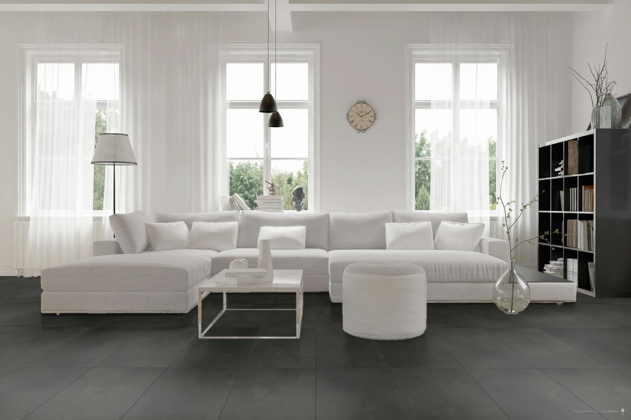 sfeerfoto Antraciet PVC tegel (steenlook) plak pvc in woonkamer SKU 38215