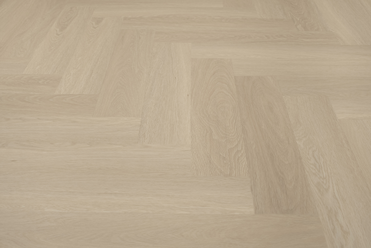 Floer Visgraat Click PVC FLR-3931 Detail van de structuur Beige Eiken visgraat click pvc met subtiele nerf warmteweerstand