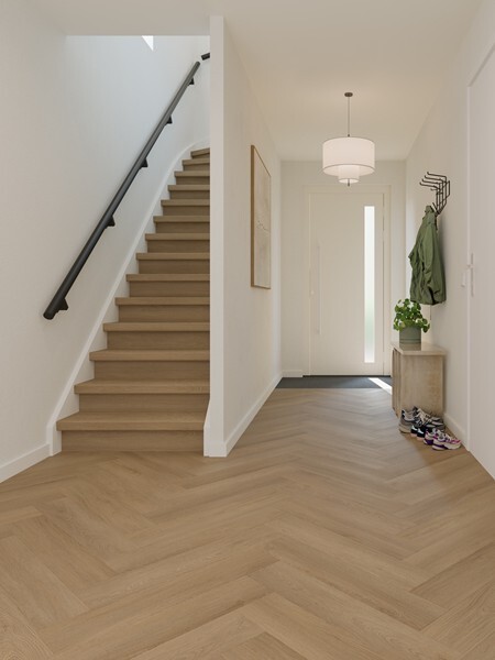 Ground Studio Select Oak Brown V.10.70.1 visgraat plak PVC detail van kleurnuance en plankverbinding
