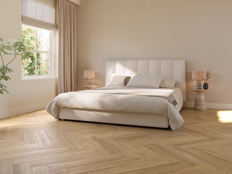 Ground Studio Select Oak Brown VC.20.70.1 visgraat click PVC gelegd in interieur met zicht op het visgraatpatroon