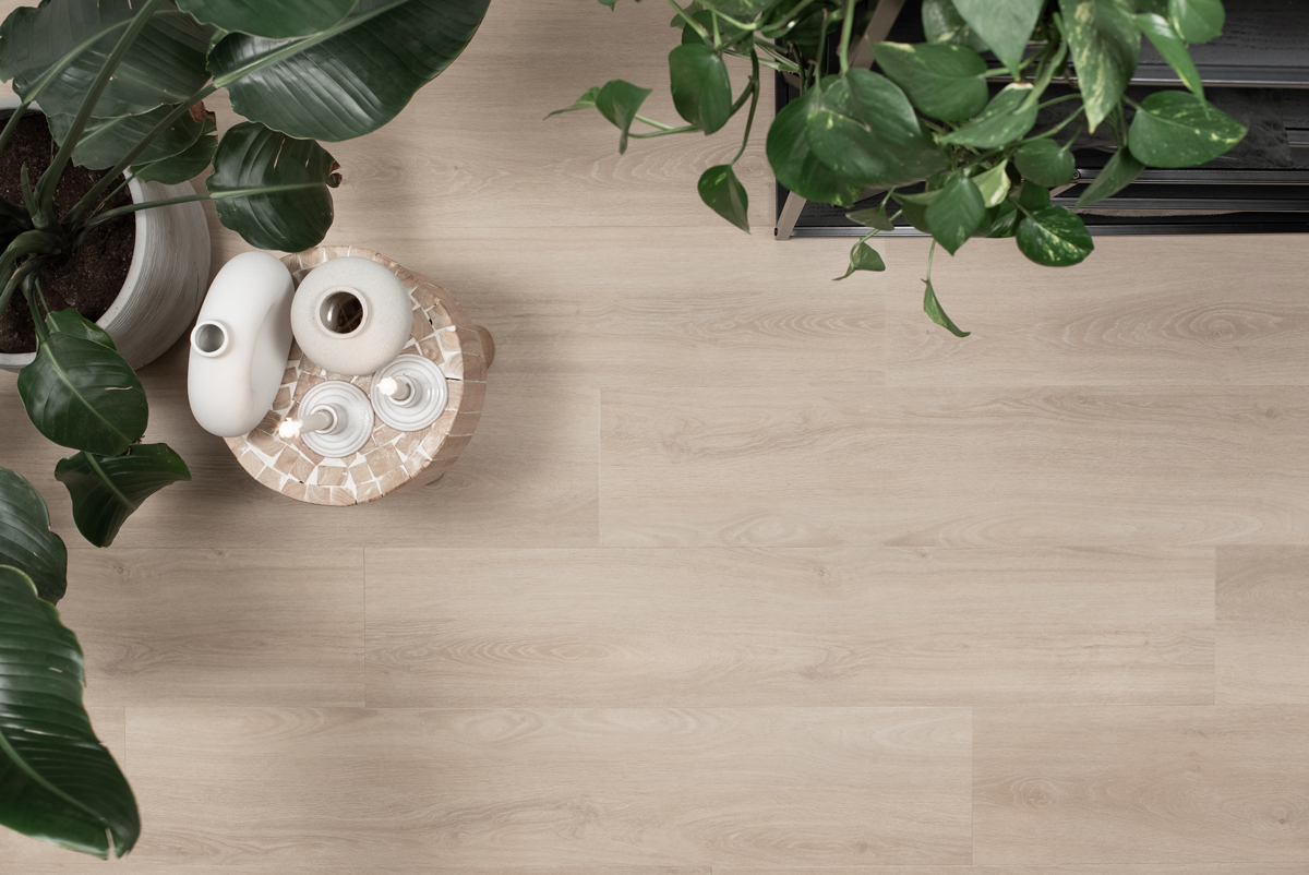 Floer Natuur Click PVC FLR-3727 Legpatroon en afwerking Callantsoog Cremewit PVC plank click pvc met rustige tekening