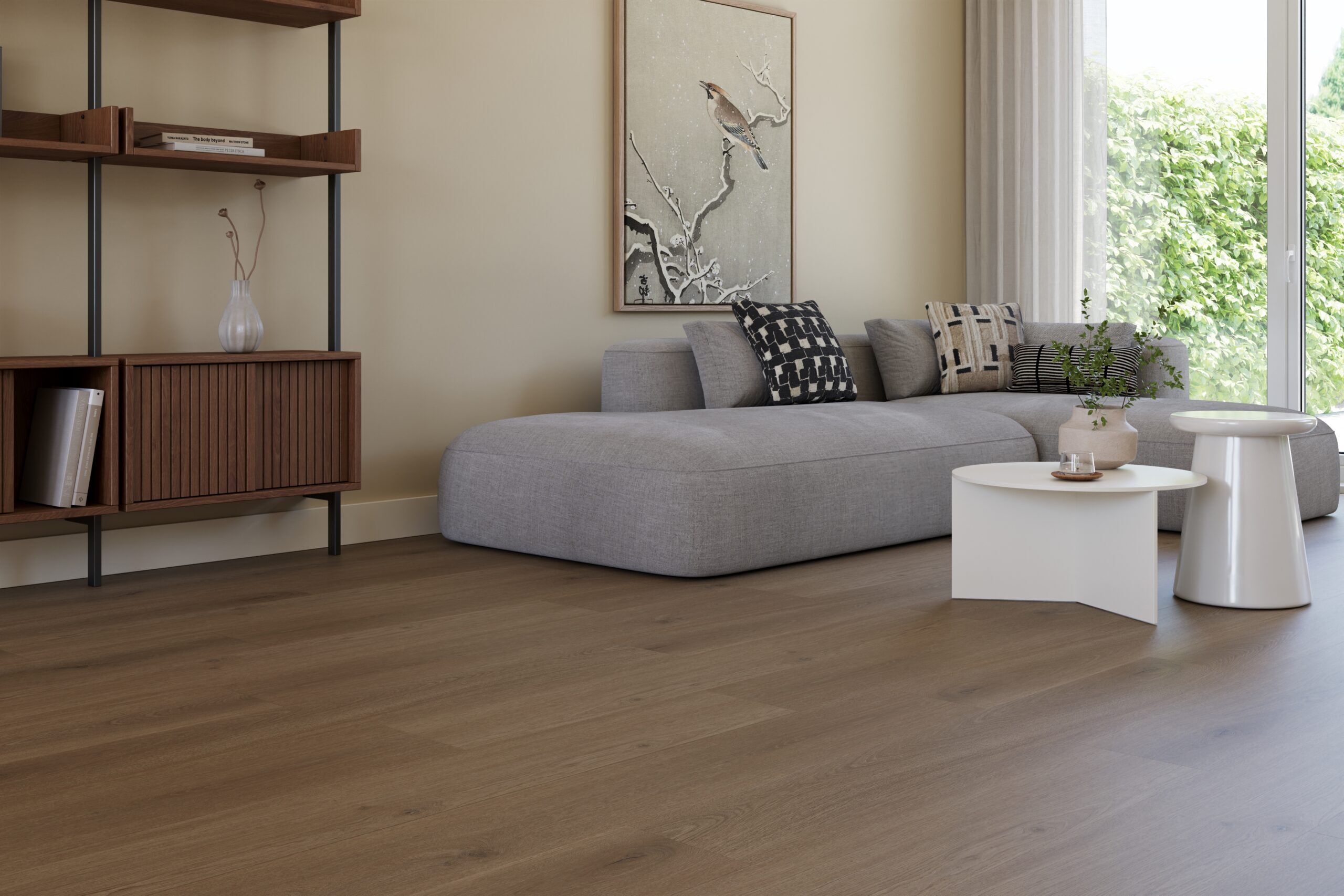 Castell Ultimate 880 Cedar Ash 184 plak PVC plank toegepast in een lichte hal