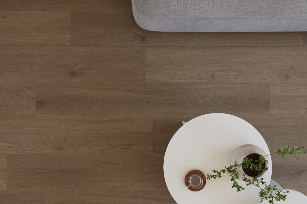 Castell Ultimate 880 Cedar Ash 184 plak PVC plank sfeerfoto met een ruimtelijk vloerbeeld