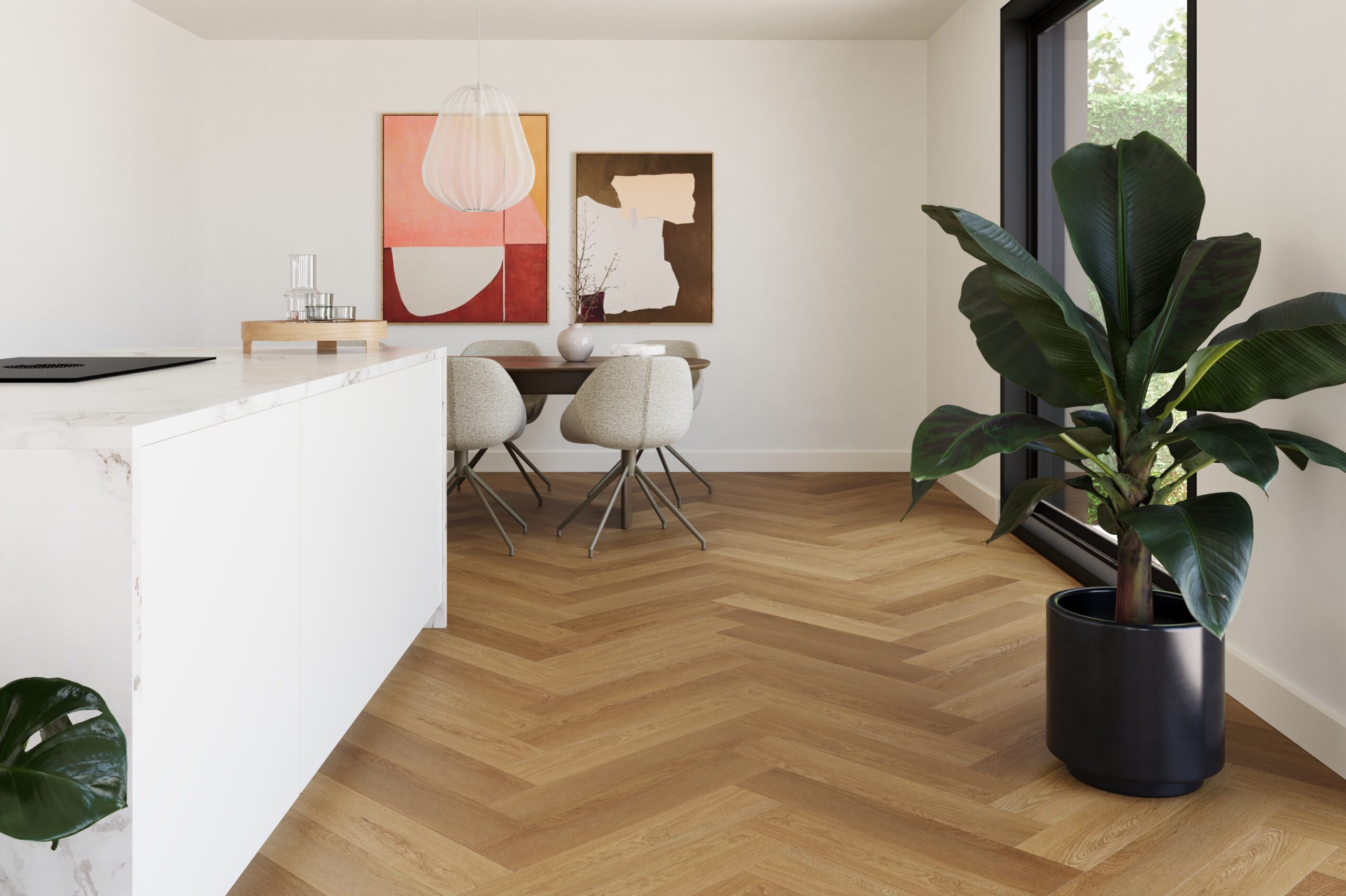 Castell Ultimate 880 282 Cedar Hazel visgraat visgraat plak pvc in woonkamer sfeerfoto