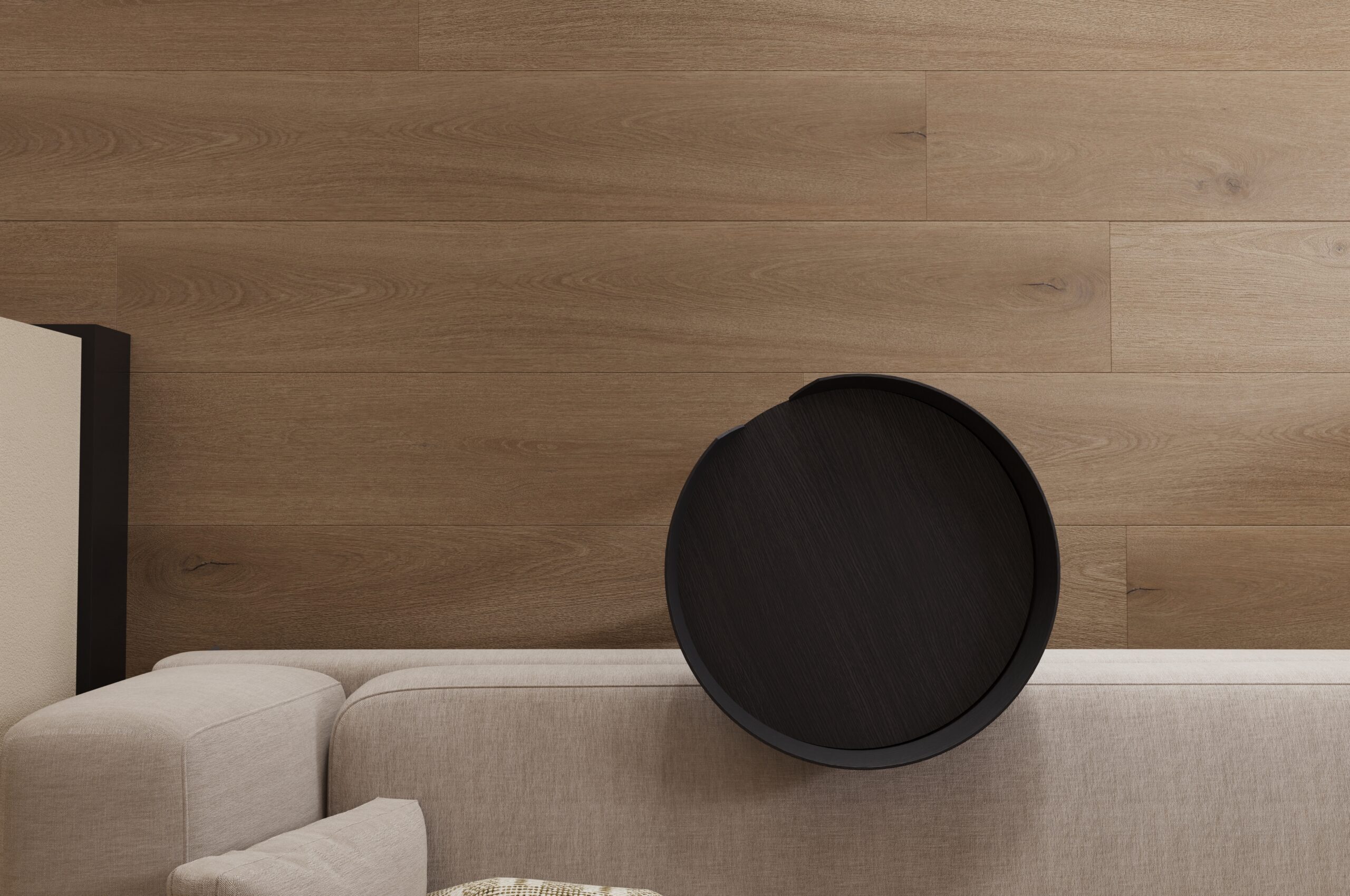 Castell Ultimate 880 Cedar Honey 183 plak PVC plank sfeerfoto in een lichte woonkamer
