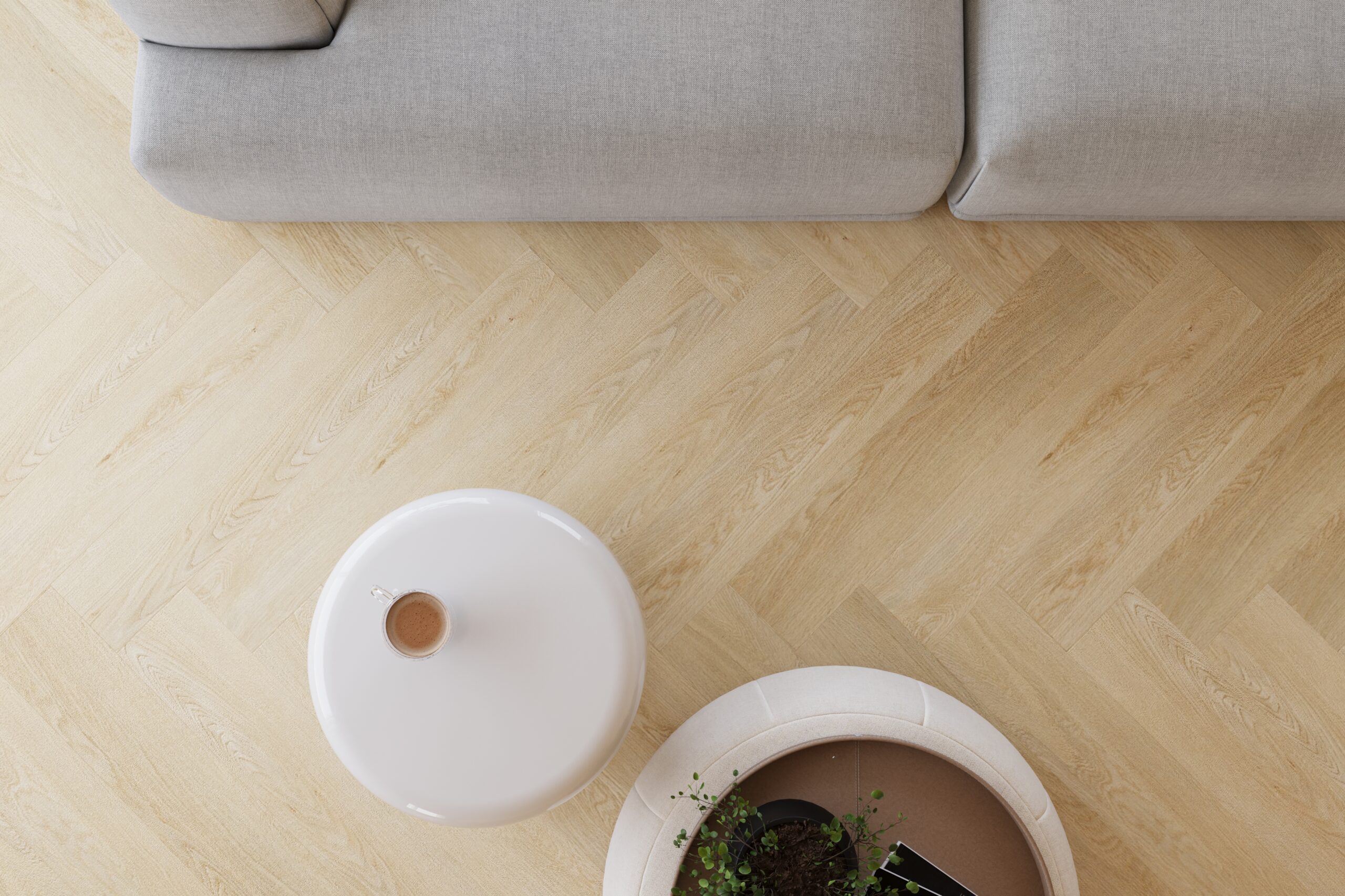 Castell Ultimate 880 Cedar Maple 281 plak PVC visgraat sfeerbeeld in een eigentijds interieur