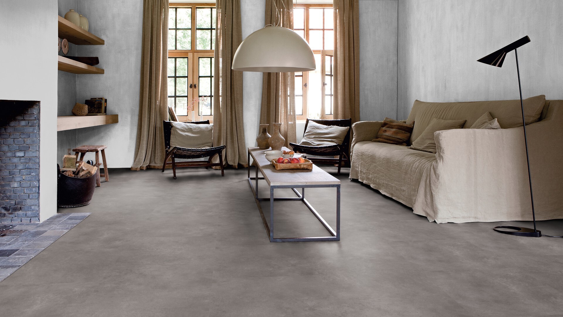 QuickStep Blush SGTC20310 Cement Antraciet PVC tegel plak pvc in woonkamer sfeerfoto