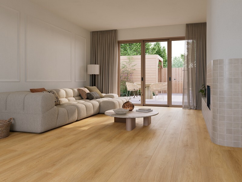 Ground Studio Select Oak Classic P.10.60.1 plak PVC plank gelegd in interieur met zicht op de plankverdeling