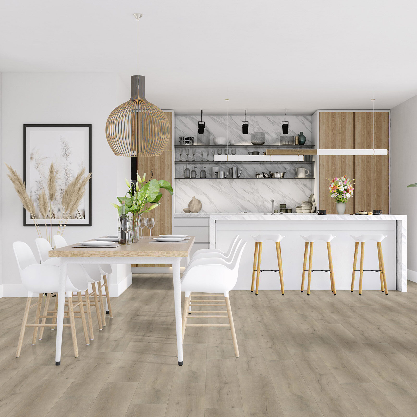 VivaFloors Tuscany 6820 click PVC plank gelegd in een sfeervolle eetkamer