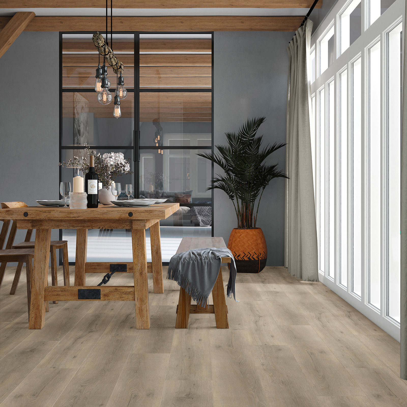 VivaFloors Tuscany 6840 click PVC plank gelegd in een warm ingericht interieur