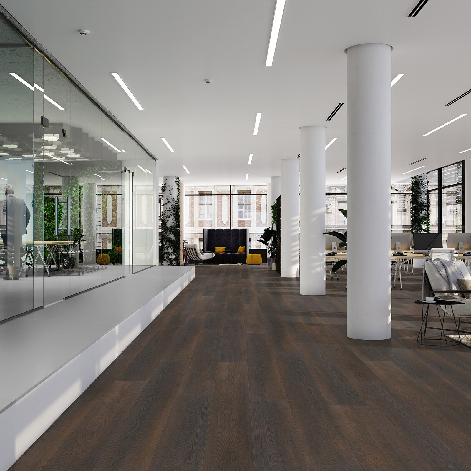 VivaFloors Black Forest 4540 click PVC plank gelegd in een warm ingericht interieur