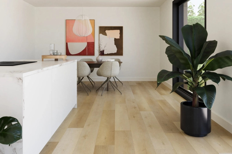 Castell Supreme 860 133 Coffee PVC vloer met realistische houtstructuur in moderne woonkamer