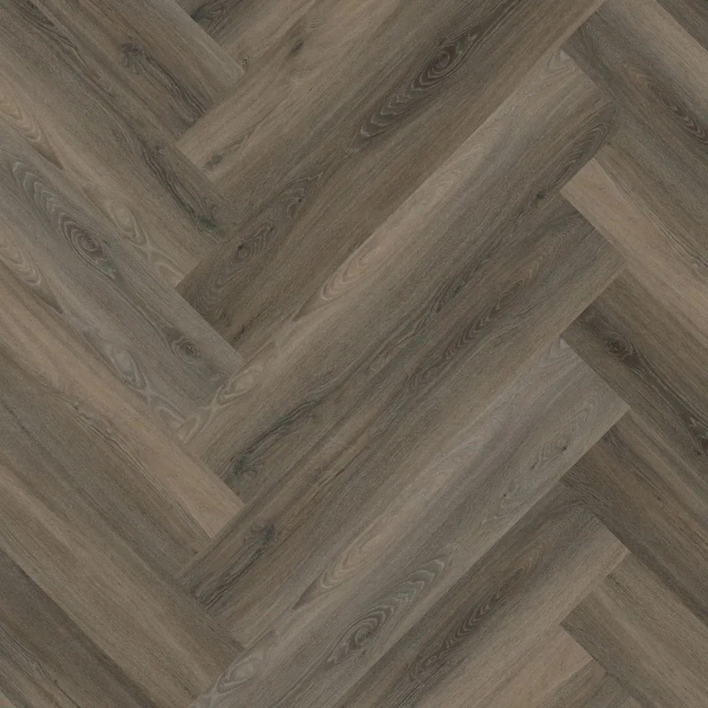 Ambiant Spigato Avanto Visgraat 9096.3506.19 Detail van de structuur Dark Grey visgraat plak pvc met subtiele nerf