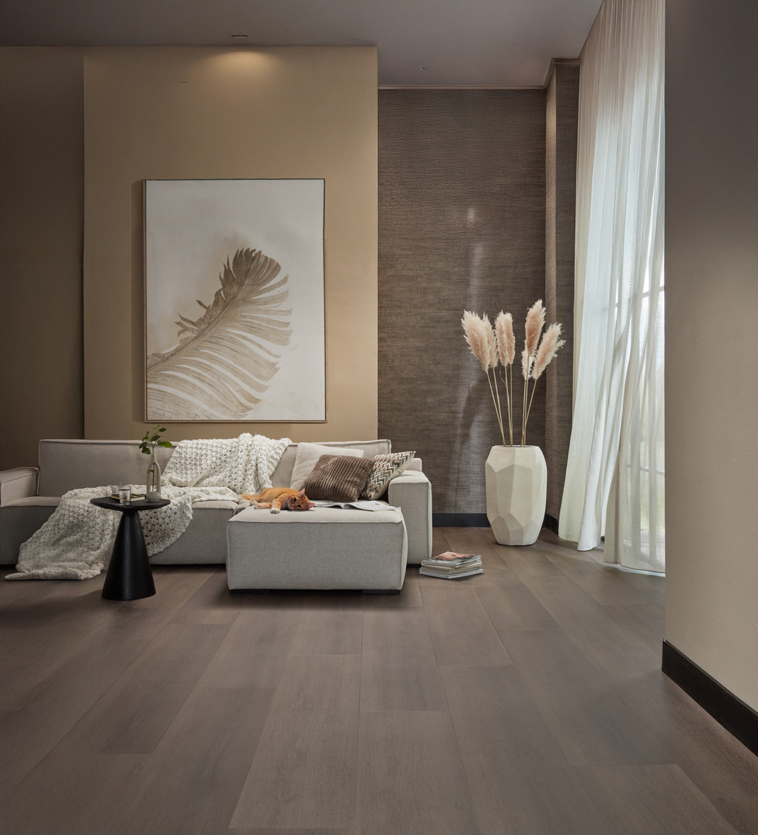 Floer Landhuis Click PVC FLR-3757 Donkere Eik PVC plank click pvc in woonkamer sfeerfoto