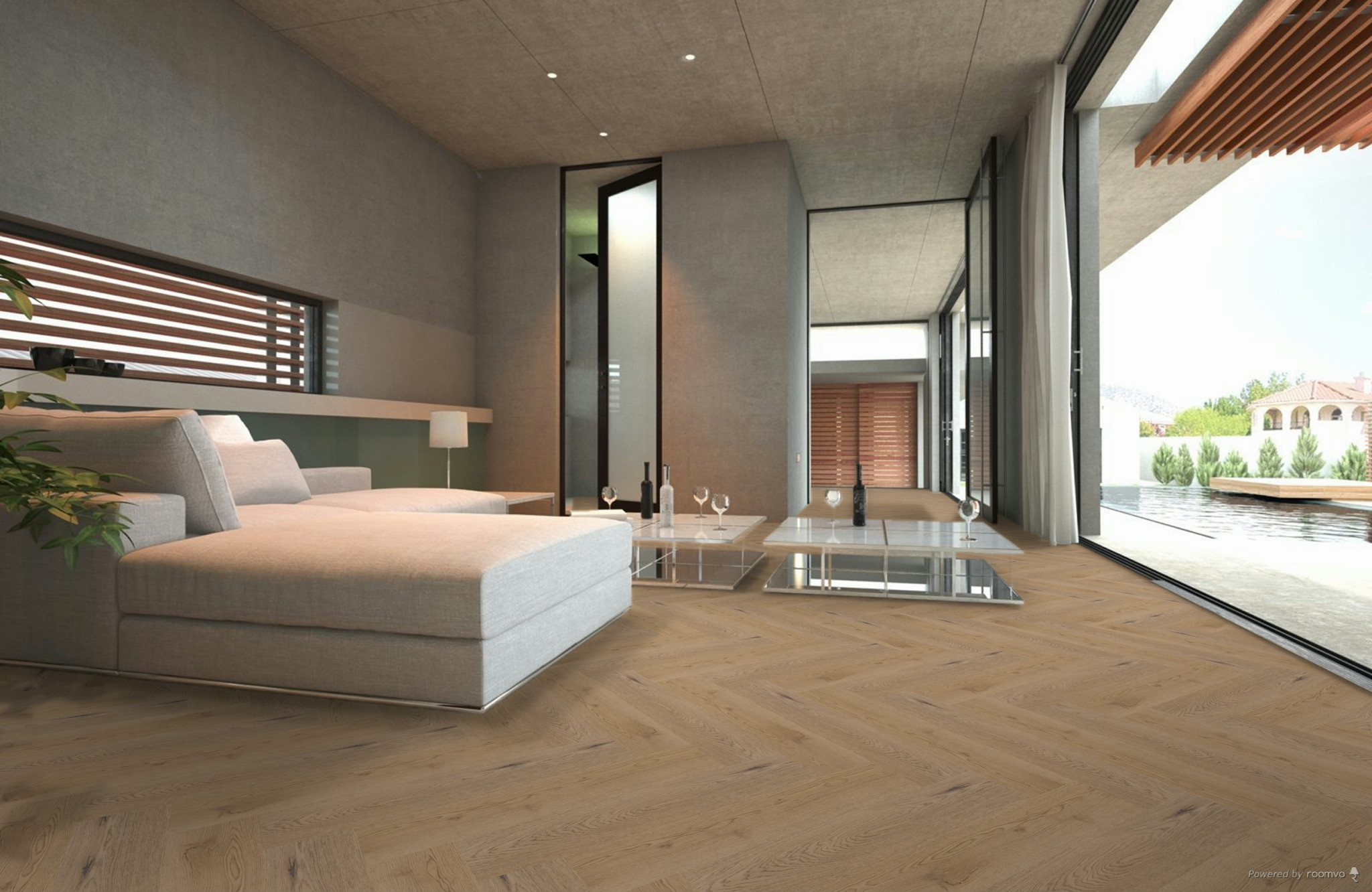 Therdex Herringbone Authentic 7562 visgraat plak pvc in woonkamer sfeerfoto