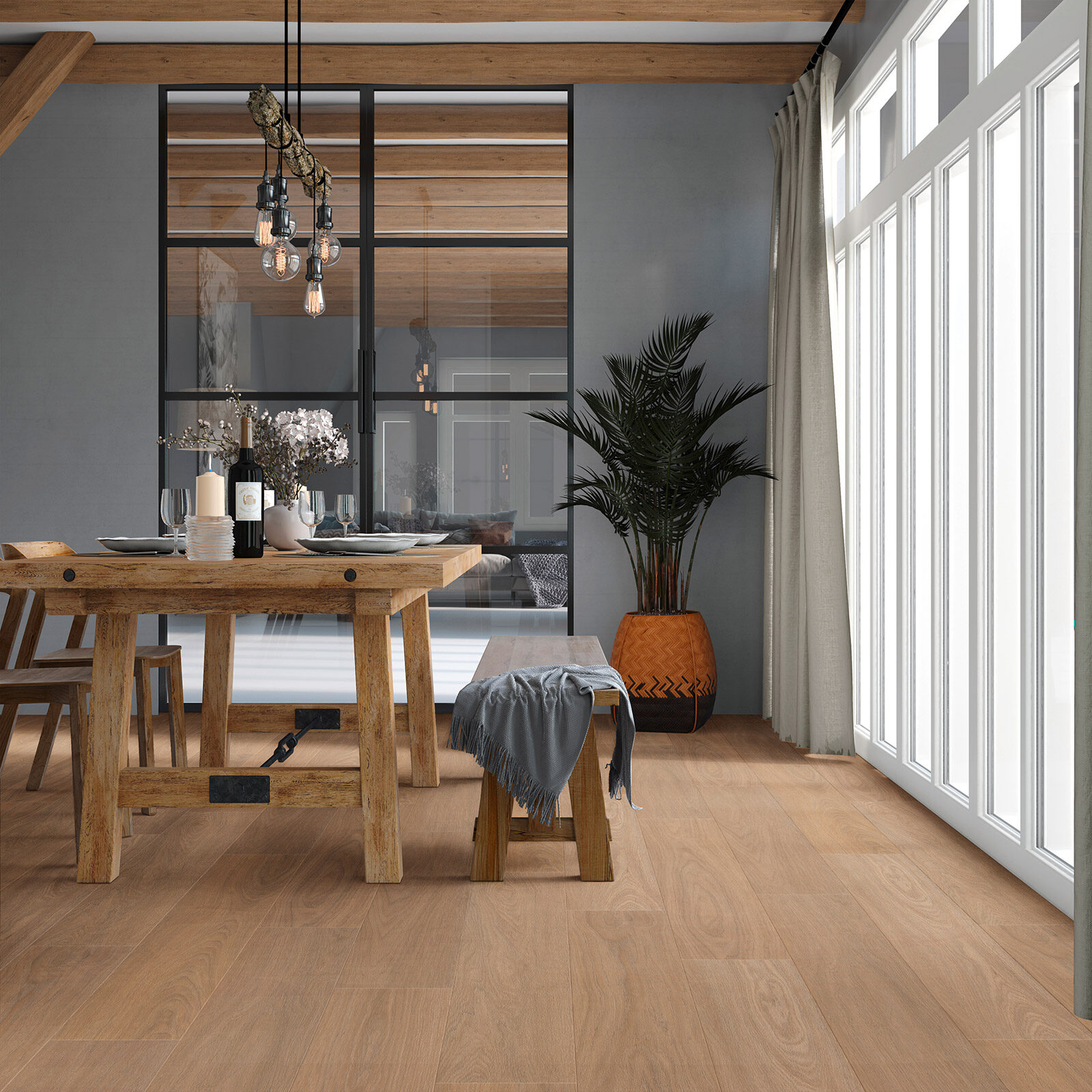 VivaFloors Bologna 7870 plak PVC plank toegepast in een lichte hal