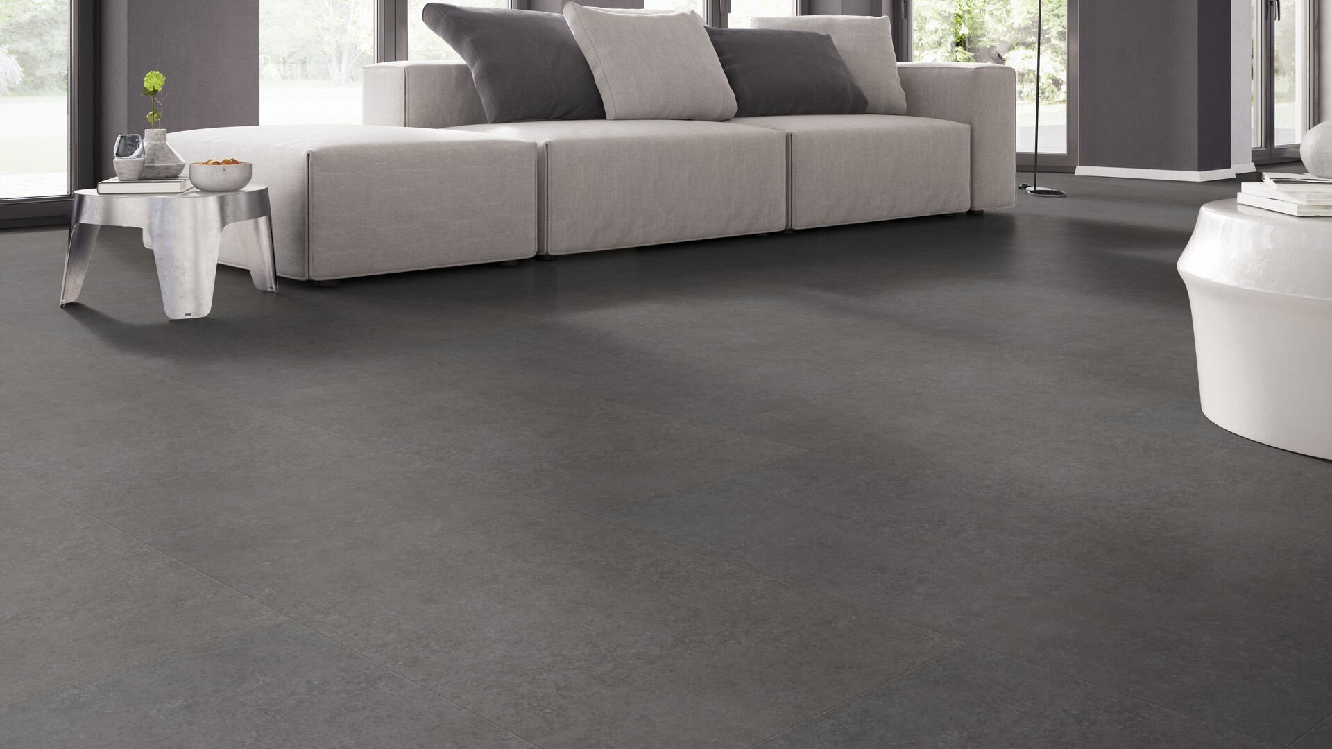 Touchstone Medium 103 PVC tegel steenlook plak PVC sfeerfoto in woonkamer