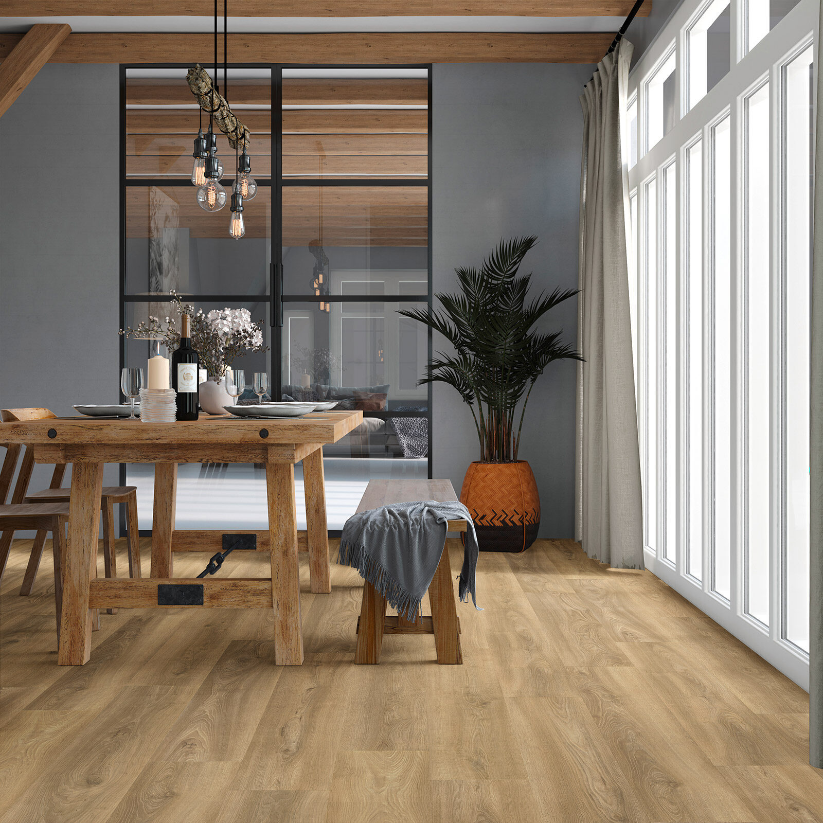 VivaFloors Sauerland 3510 plak PVC plank sfeerfoto in een lichte woonkamer