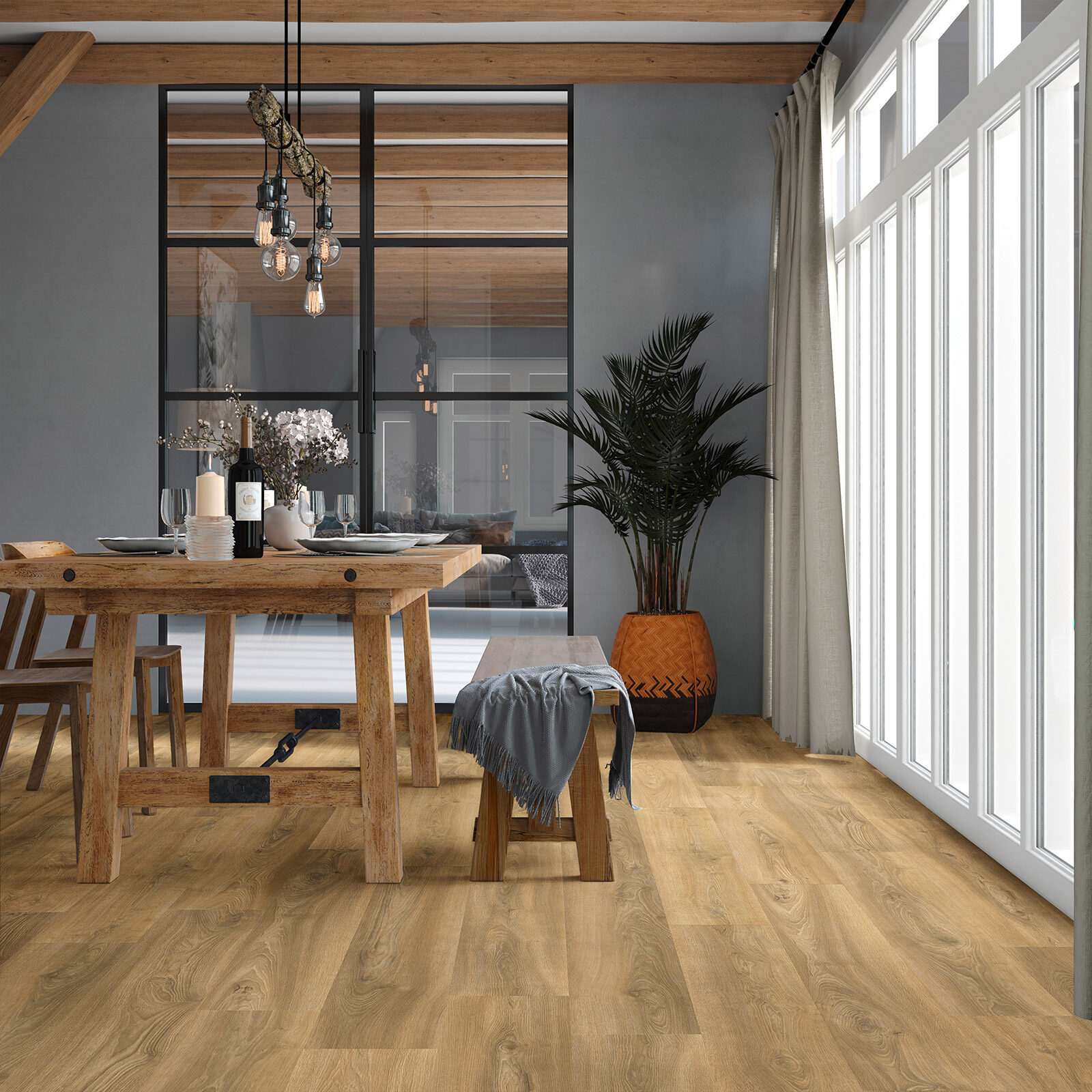 VivaFloors Sauerland 3520 plak PVC plank sfeerfoto in een lichte woonkamer