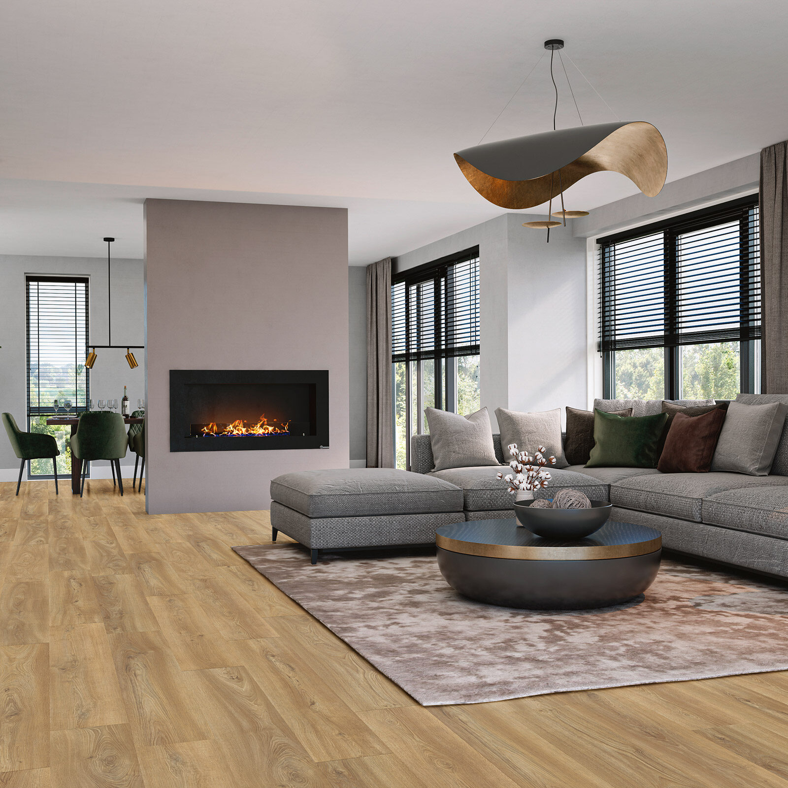 VivaFloors Sauerland 3530 plak PVC plank sfeerfoto met een ruimtelijk vloerbeeld