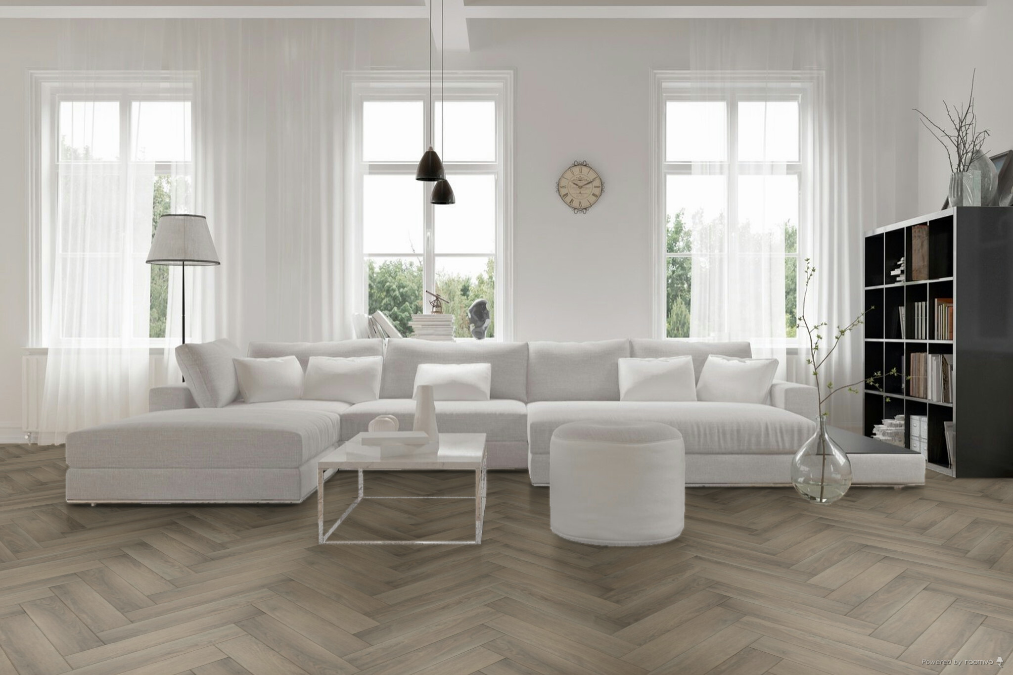 sfeerfoto Eiken Bruin visgraat plak pvc in woonkamer SKU 7761