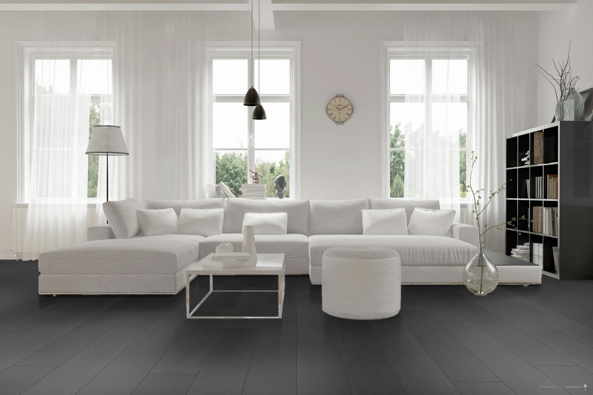 Hebeta Largo 501311 Eiken Zwart PVC plank plak pvc in woonkamer sfeerfoto