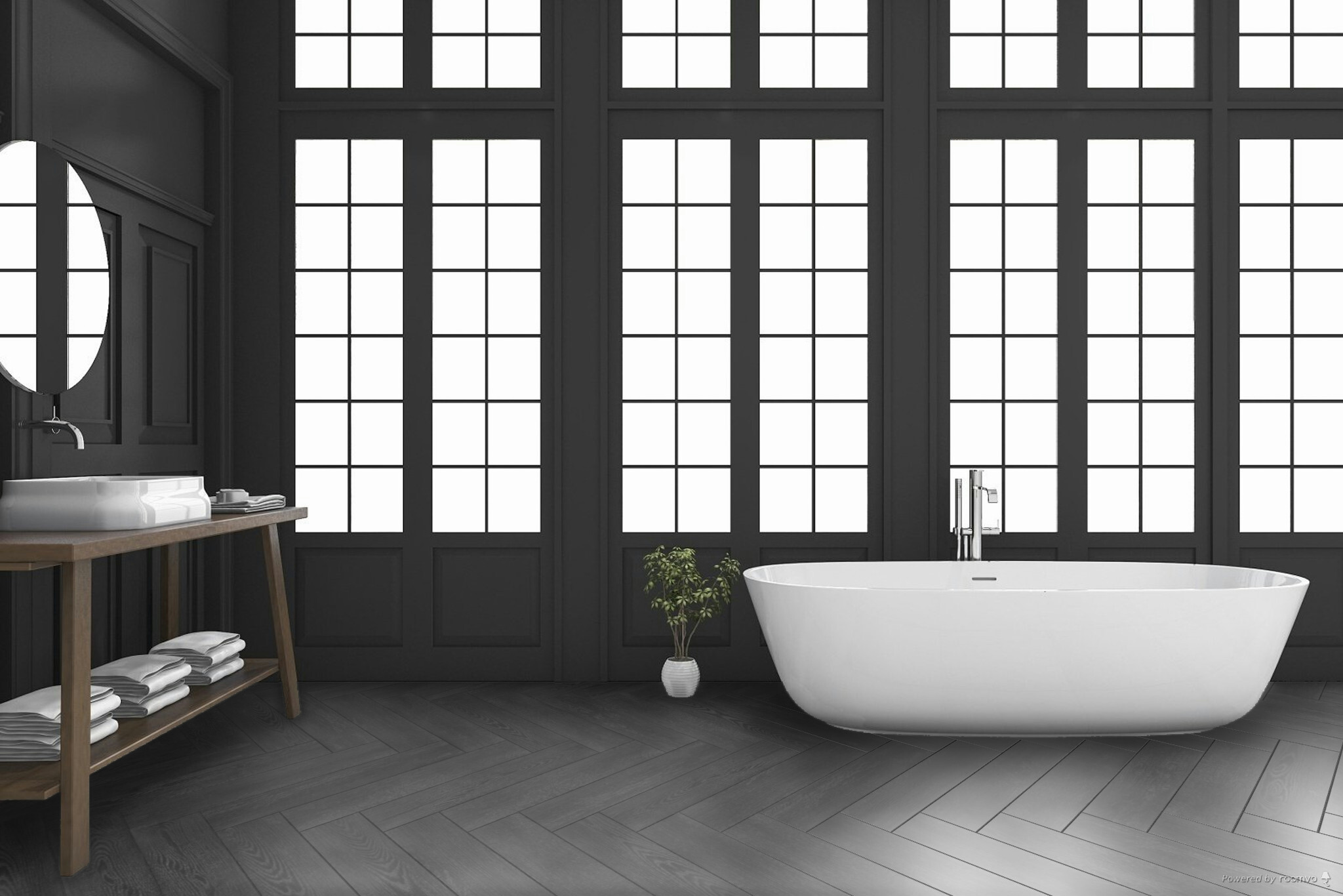 sfeerfoto Eiken Zwart visgraat plak pvc in woonkamer SKU 77811