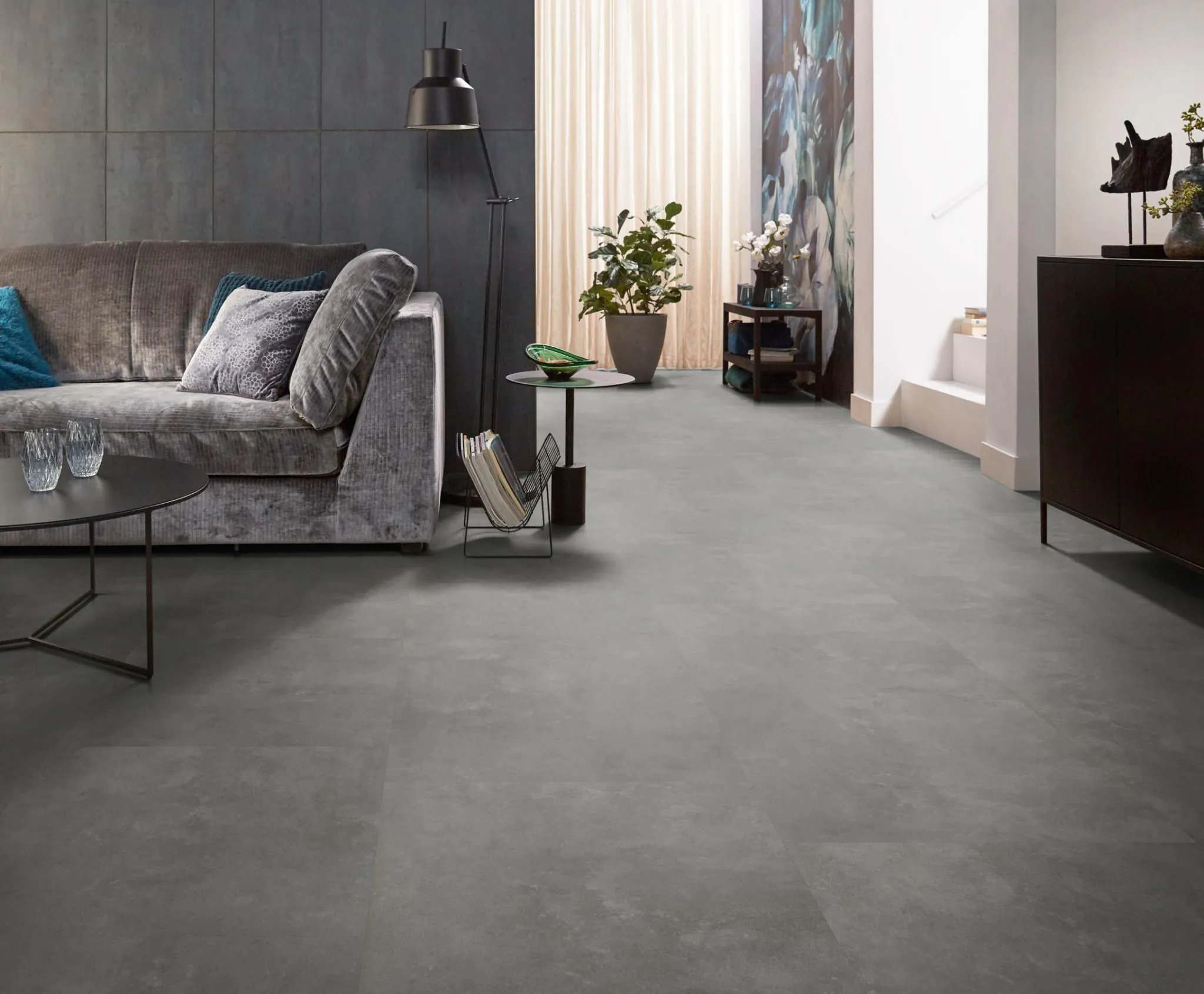 Ambiant Ceramo 6088.5212.19 Grey PVC tegel plak pvc in woonkamer sfeerfoto
