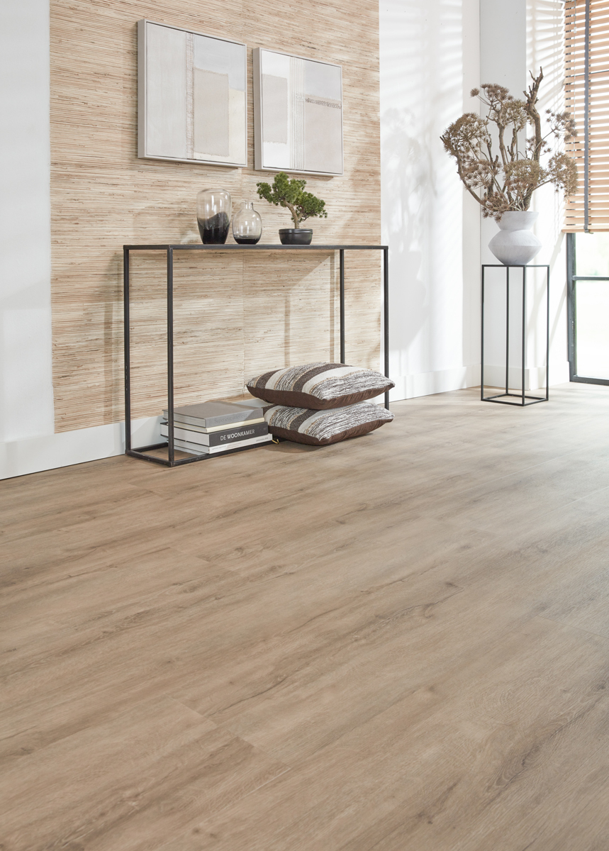 Floer Landhuis Click PVC FLR-3754 Legpatroon en afwerking Grijze Eik PVC plank click pvc met rustige tekening