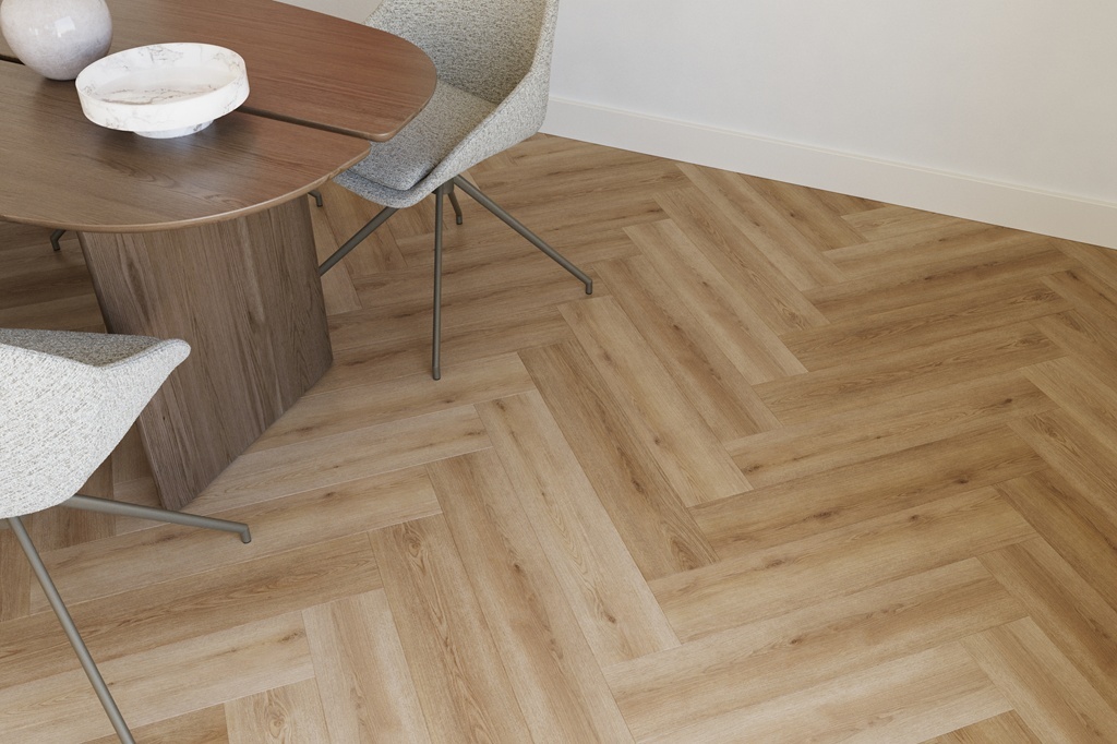 Castell Supreme 312 SPC Honey Brown 52 click PVC plank detail van houtstructuur en matte afwerking