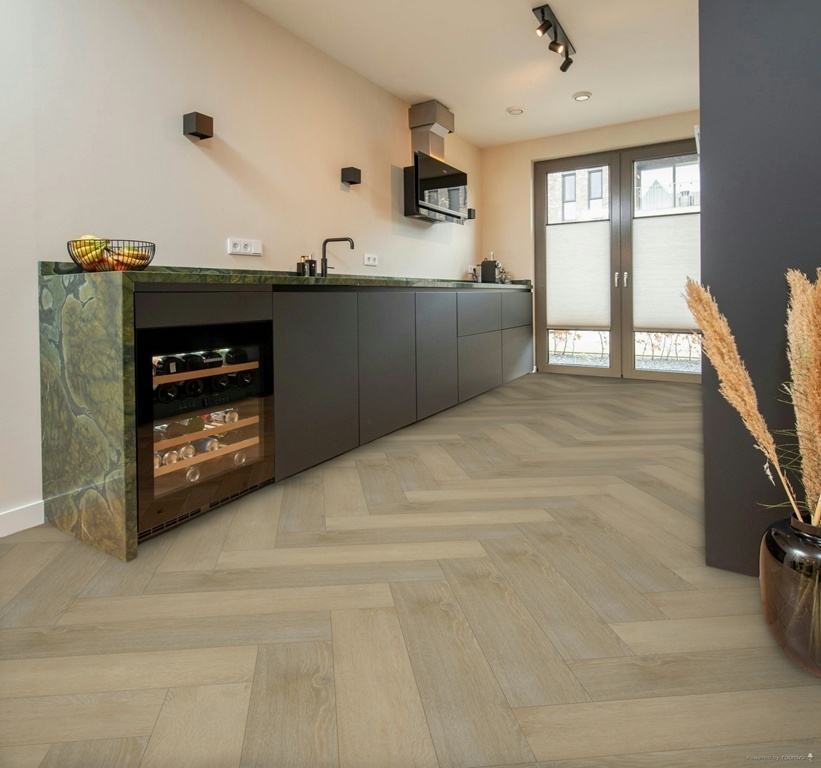 Hoomline The Hamptons Visgraat 939 Huntington visgraat plak pvc in woonkamer sfeerfoto