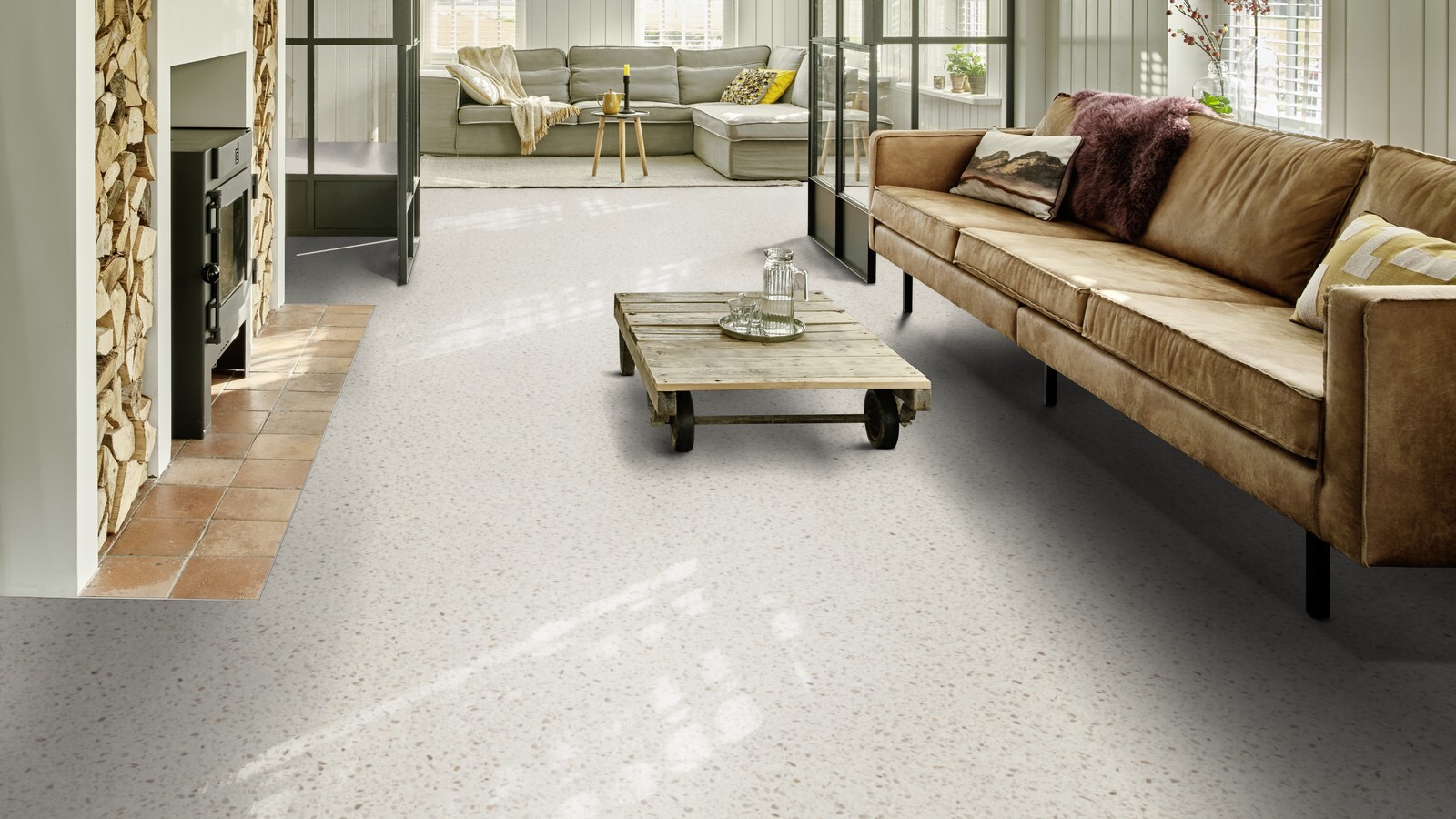 Moduleo Roots Lugano 46210 variant PVC tegel plak pvc in woonkamer sfeerfoto