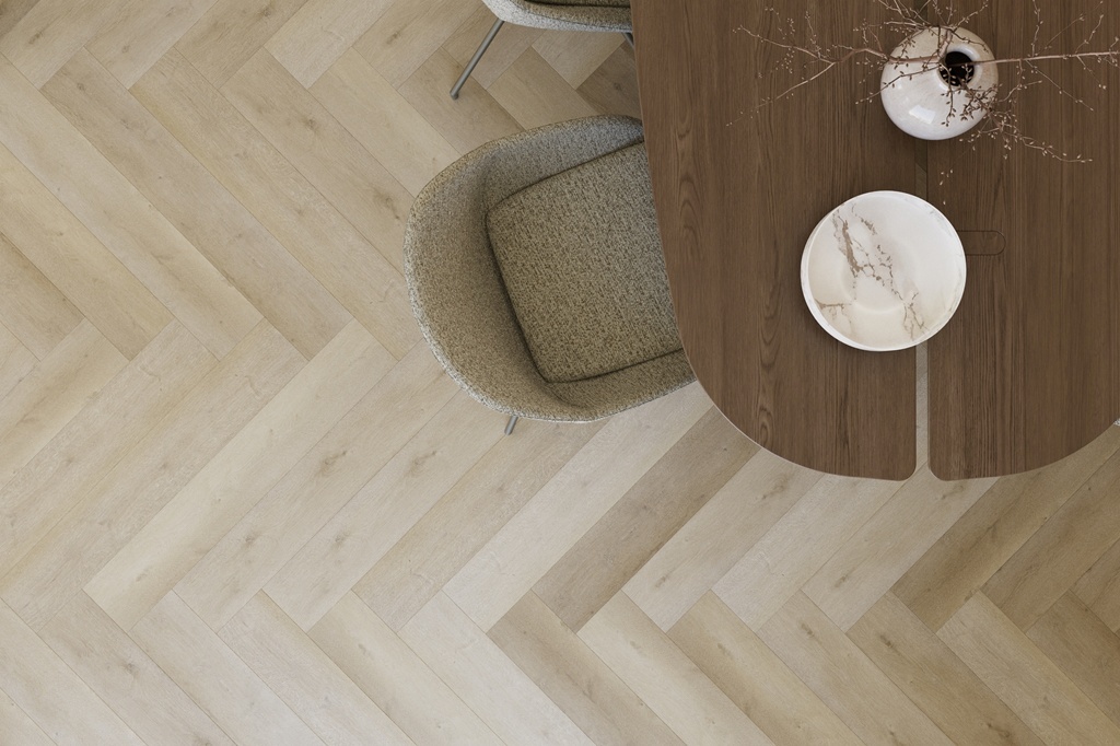 Castell Supreme 860 Herringbone XL 235 Mokka visgraat PVC vloer in warme houtkleur