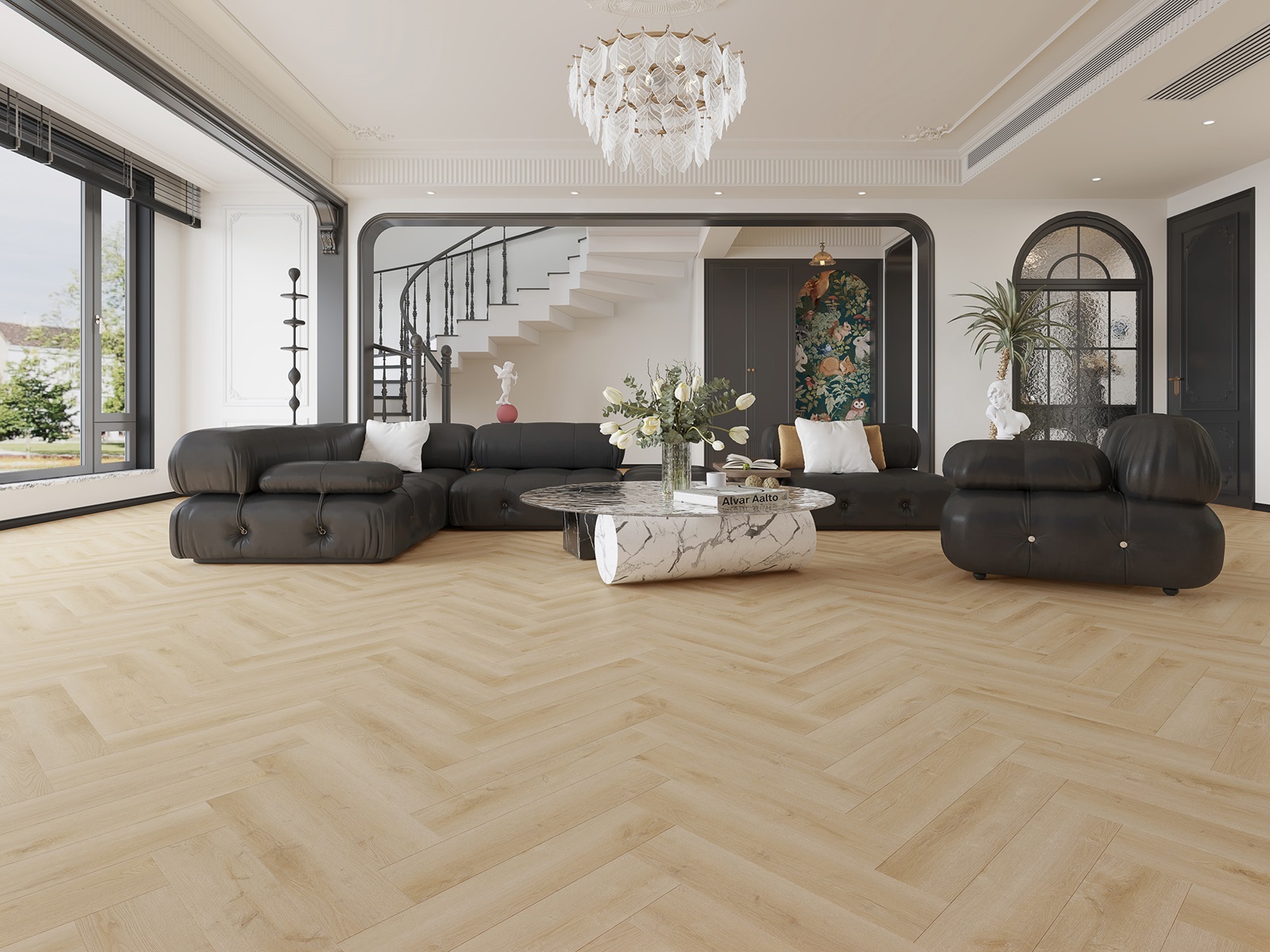 Gelasta Dynamic Visgraat Click 3600 Natural Light visgraat click pvc in woonkamer sfeerfoto