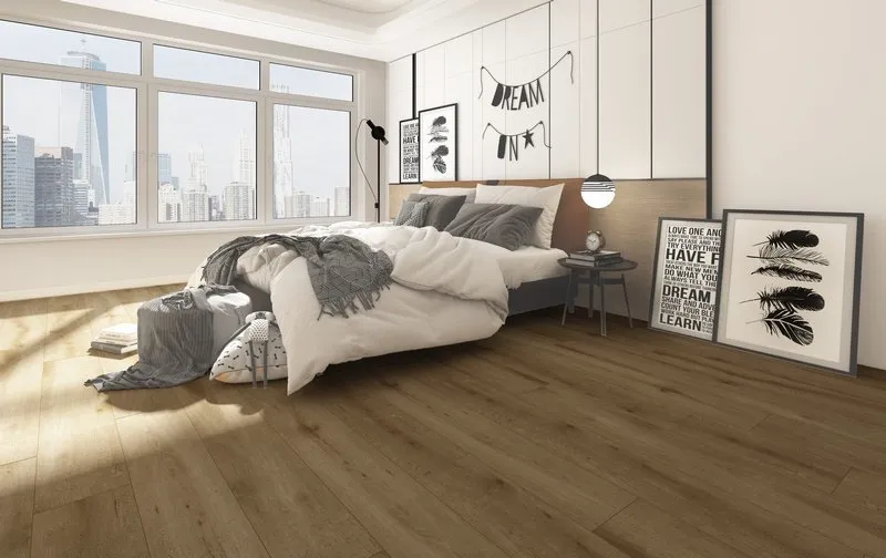 Gelasta Callisto 4100 Natural Oak Dark PVC plank plak pvc in woonkamer sfeerfoto