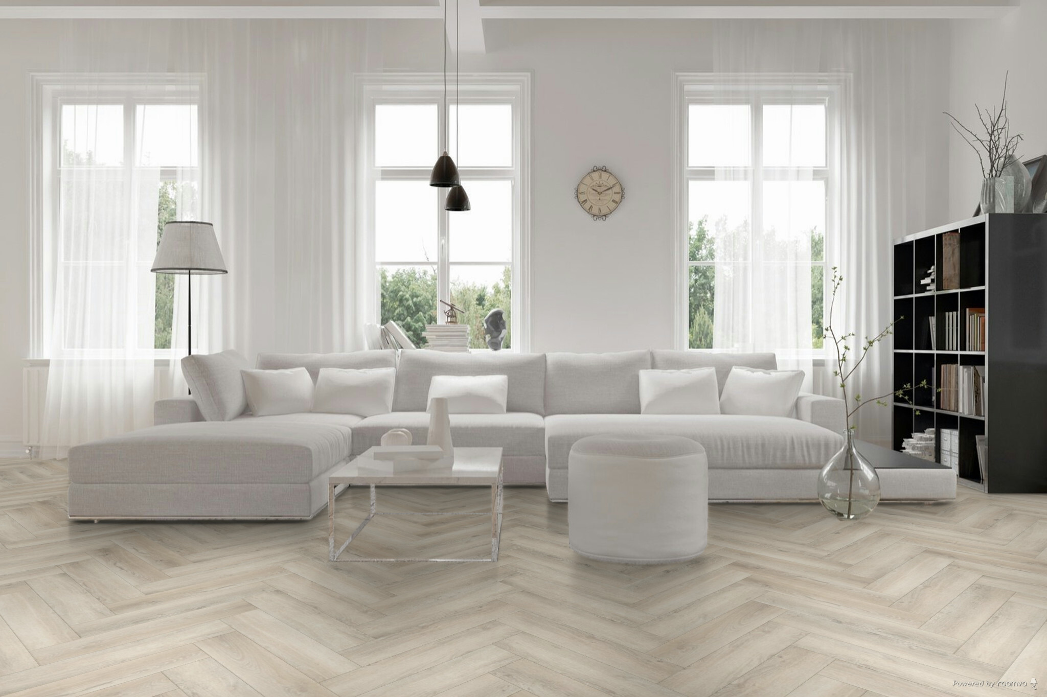 Hebeta Progress Visgraat Click 57817 Naturel Eiken Donker visgraat click pvc in woonkamer sfeerfoto