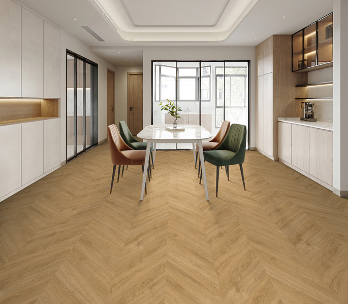 Gelasta Oakland Special Hongaarse Punt 3701 Naturel Hongaarse punt plak pvc in woonkamer sfeerfoto