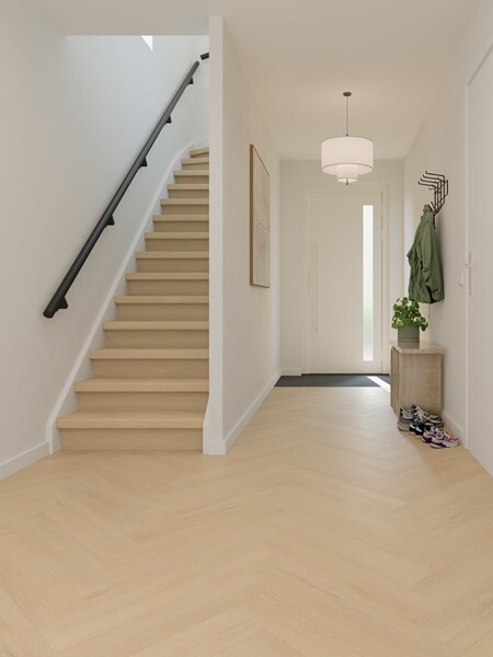 Ground Studio Pure Oak Naturel V.10.30.2 visgraat plak PVC gelegd in interieur met zicht op het visgraatpatroon