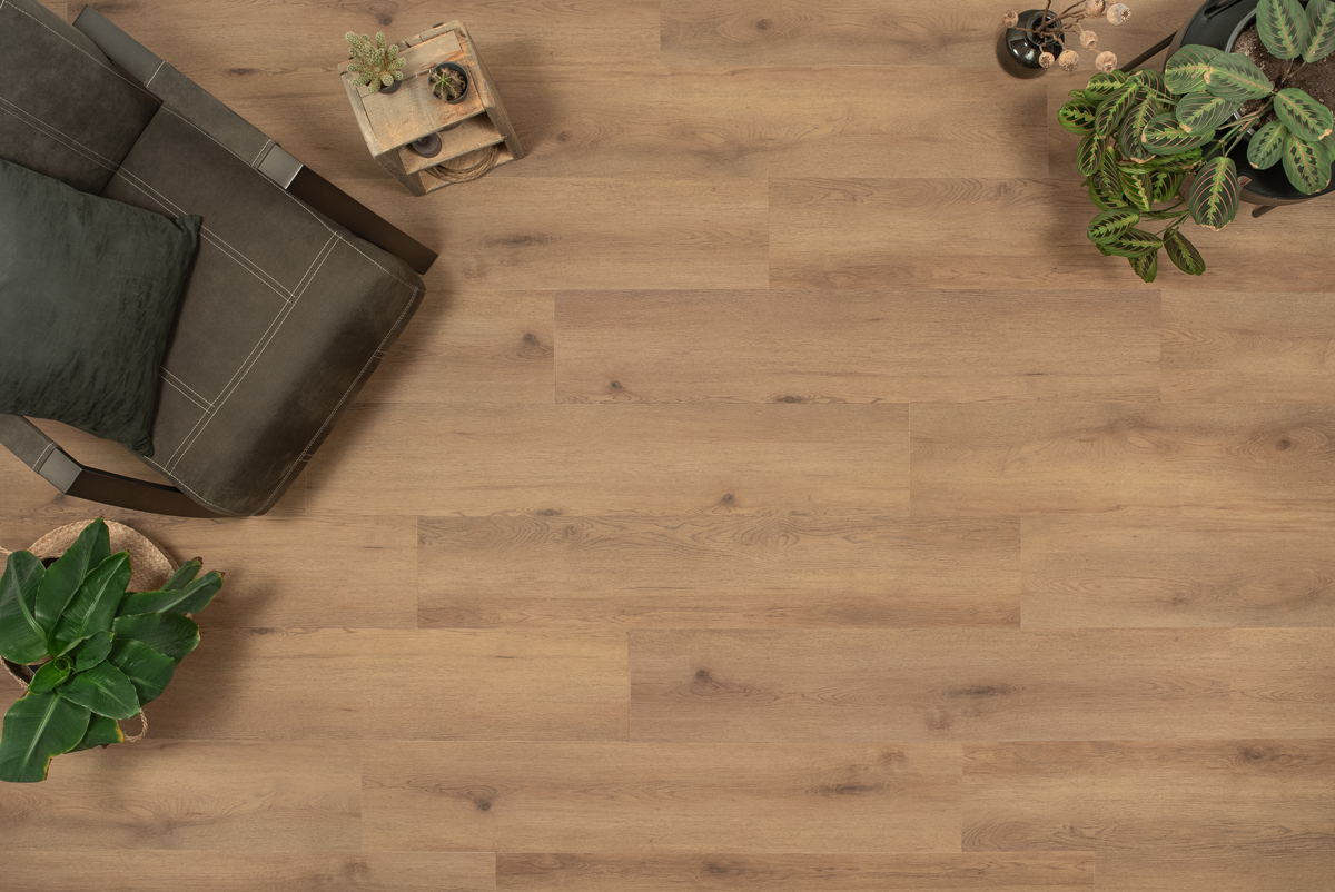 Floer Natuur Click PVC FLR-3729 Niederhorn Nootbruin PVC plank click pvc in woonkamer sfeerfoto