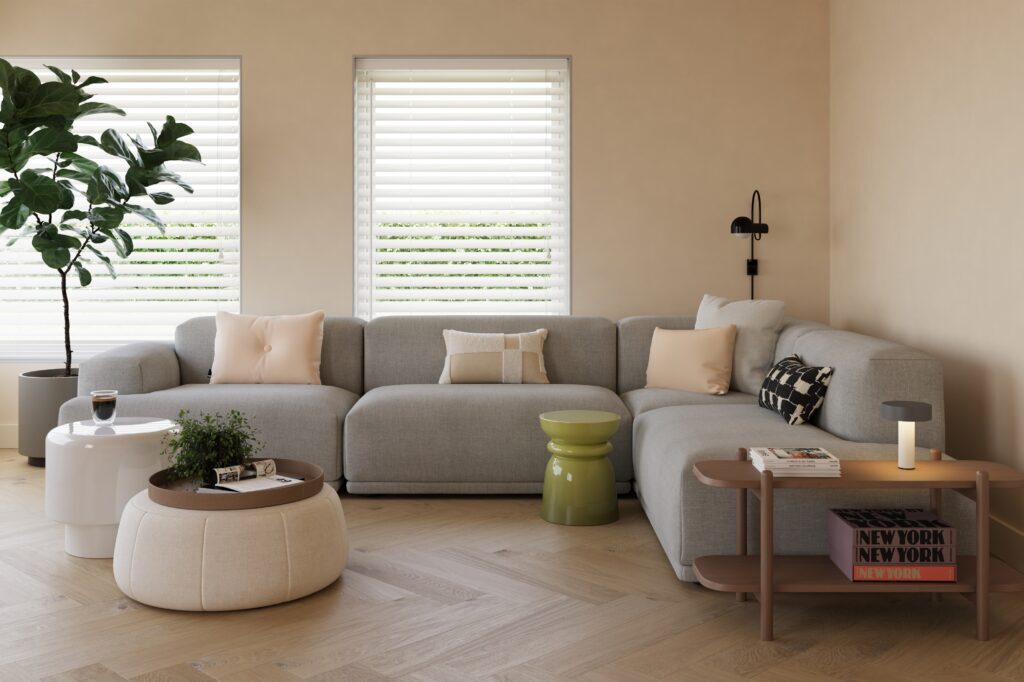Castell Ultimate 890 Oak Limewood 295 plak PVC visgraat toegepast in een stijlvolle woonkamer