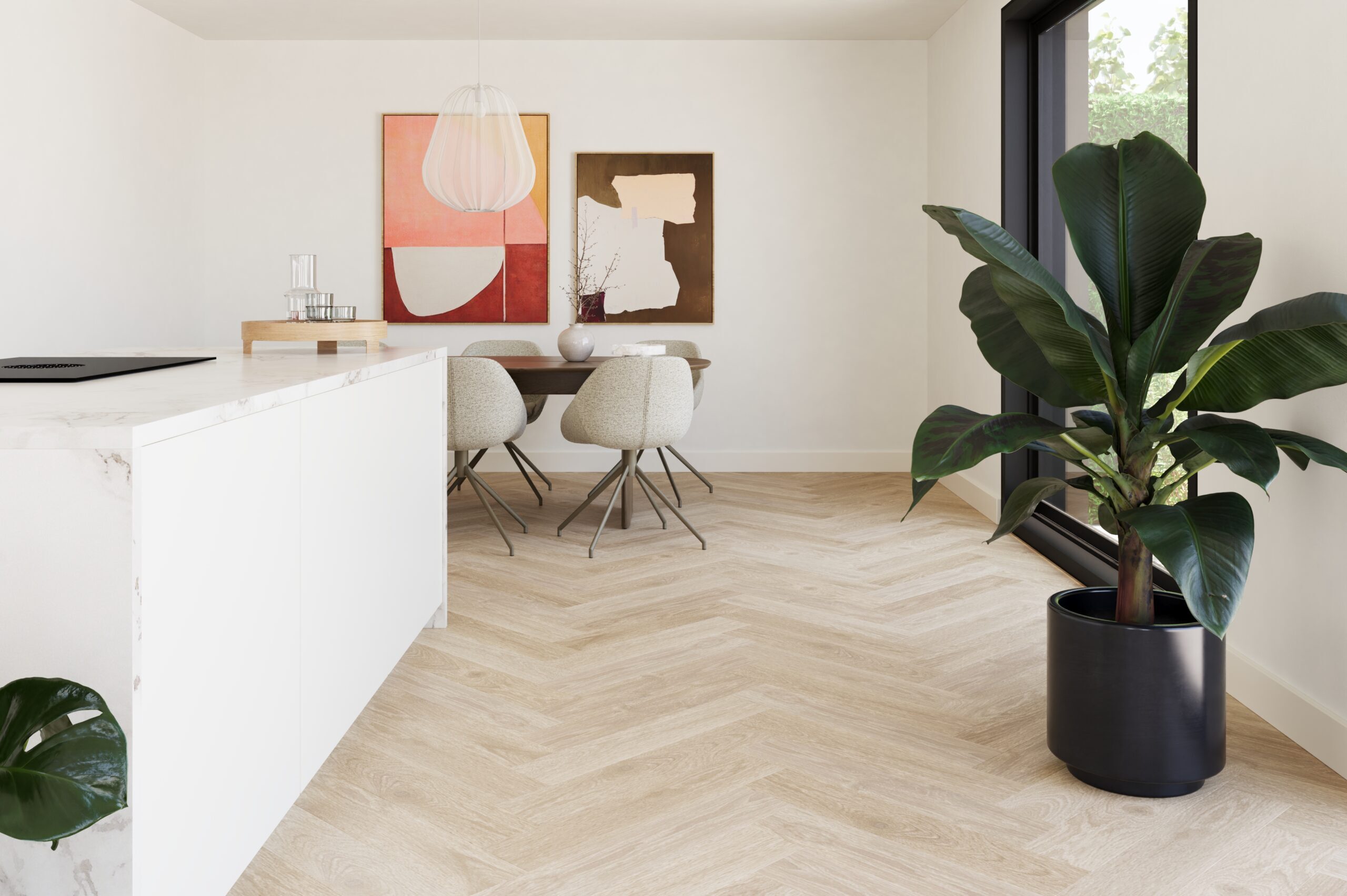 Castell Ultimate 890 291 Oak Pear visgraat visgraat plak pvc in woonkamer sfeerfoto