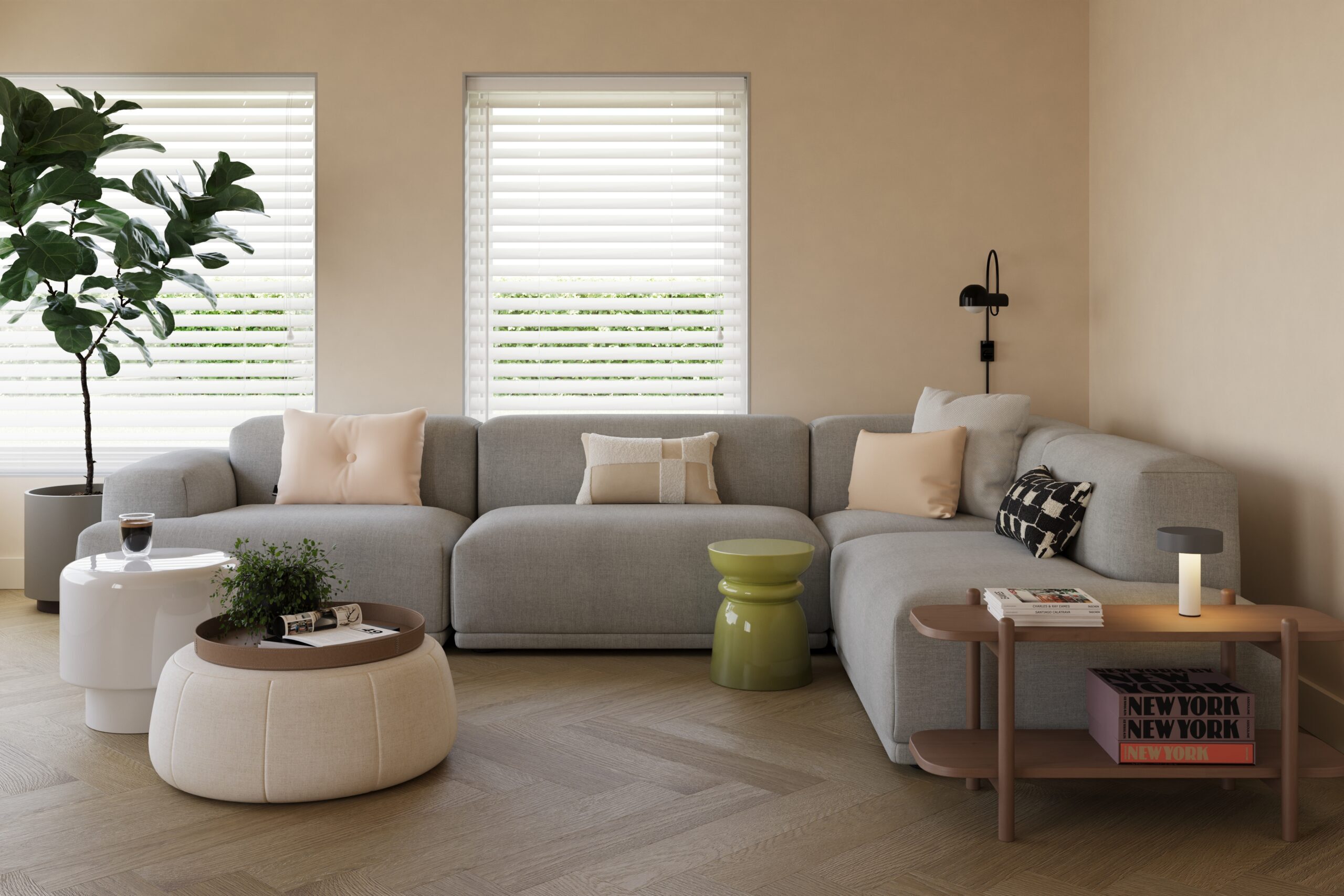 Castell Ultimate 890 Oak Wheat 296 plak PVC visgraat toegepast in een lichte hal