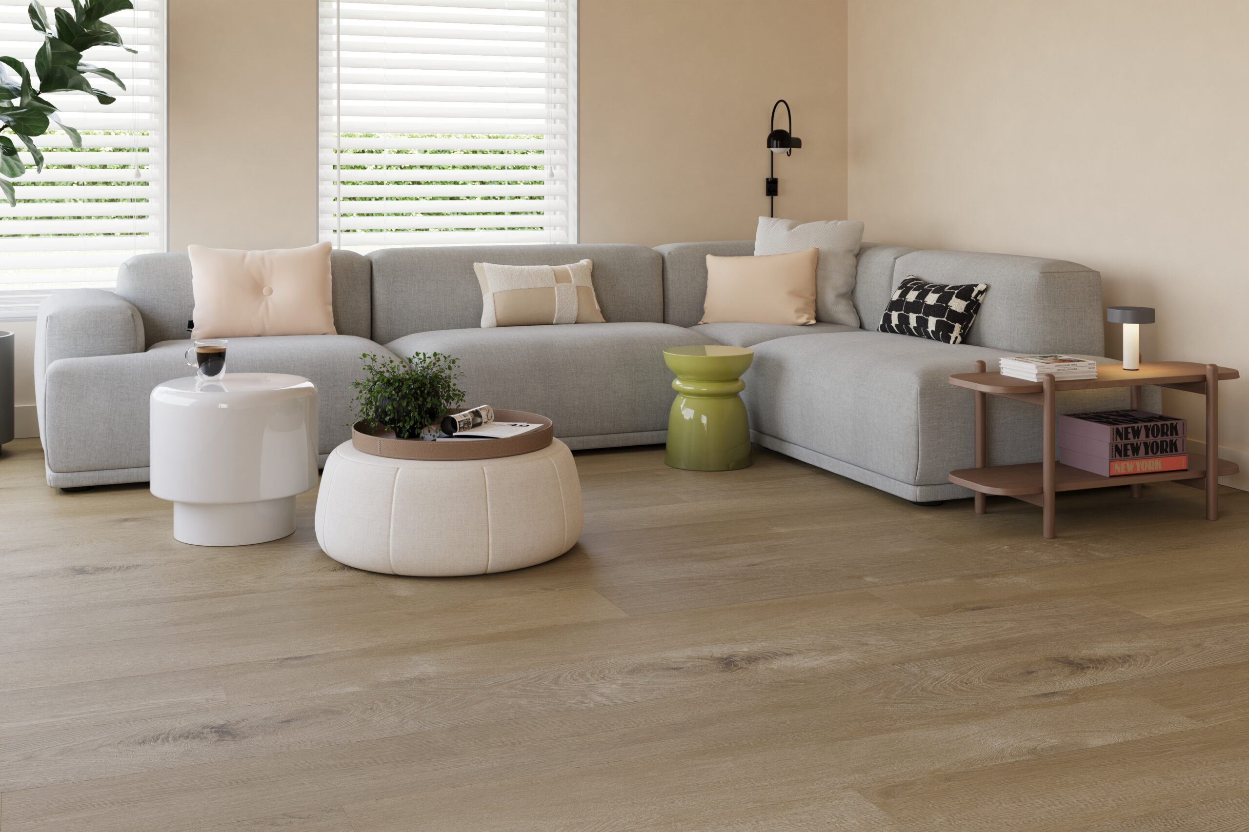 Castell Ultimate 890 196 Oak Wheat PVC plank plak pvc in woonkamer sfeerfoto