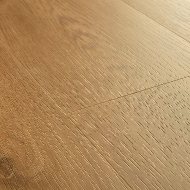 Close-up van het houtdessin van Ocean Bliss Warm Honing, plak pvc QuickStep