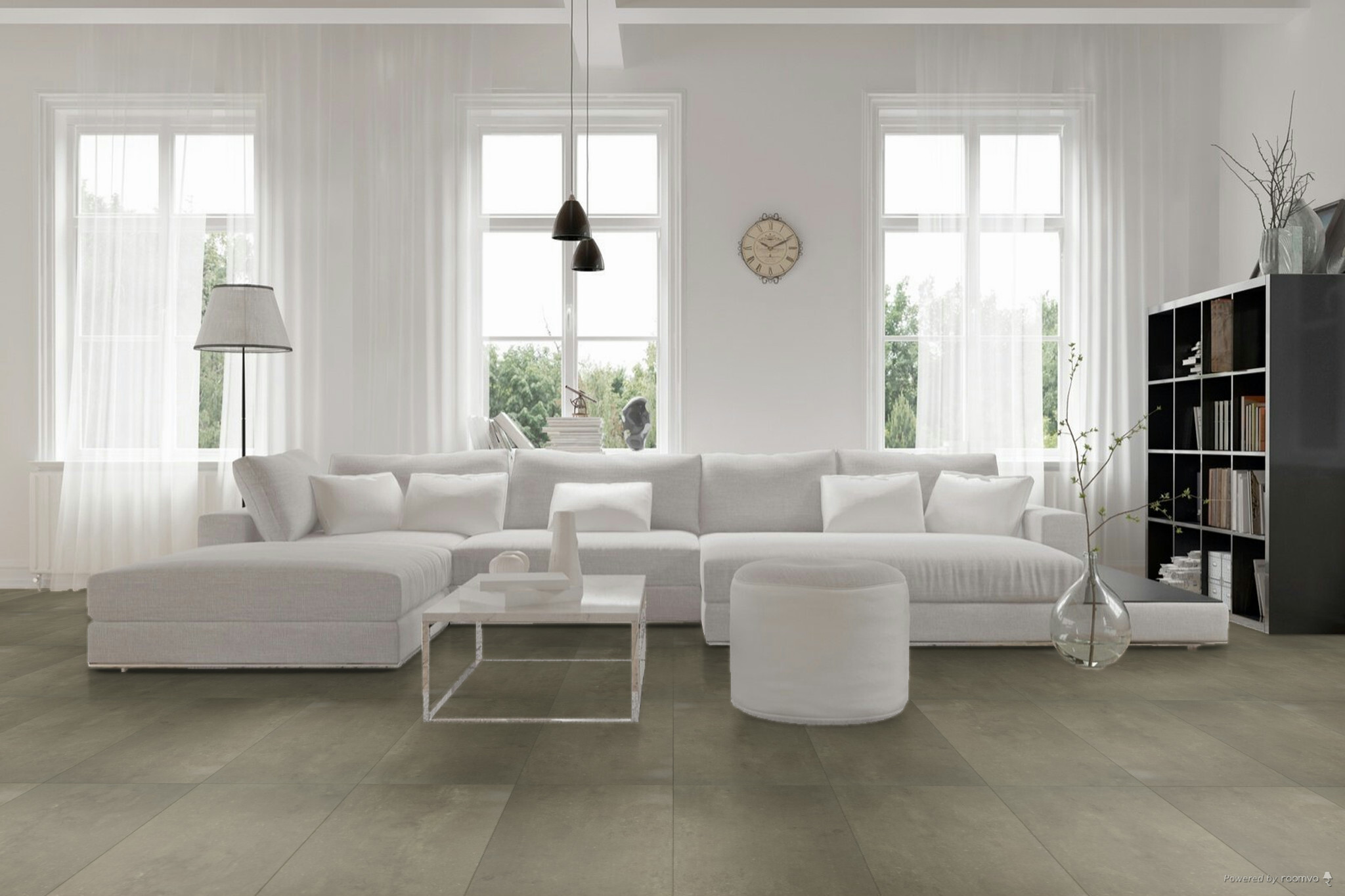 Hebeta Beton Design 38213 Olive PVC plank plak pvc in woonkamer sfeerfoto