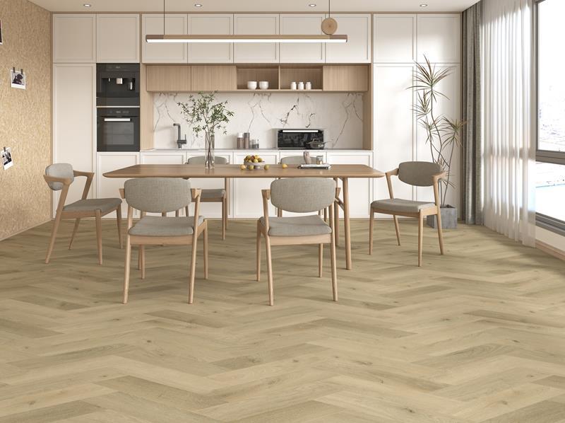 Gelasta Vario Special Hongaarse Punt 3805 Detail van de structuur Prestige Oak Smoked Light Hongaarse punt plak pvc met