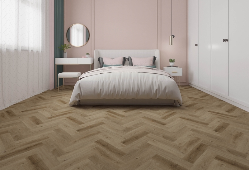 Gelasta Vario Visgraat 4401 Prestige Oak Smoked visgraat plak pvc in woonkamer sfeerfoto